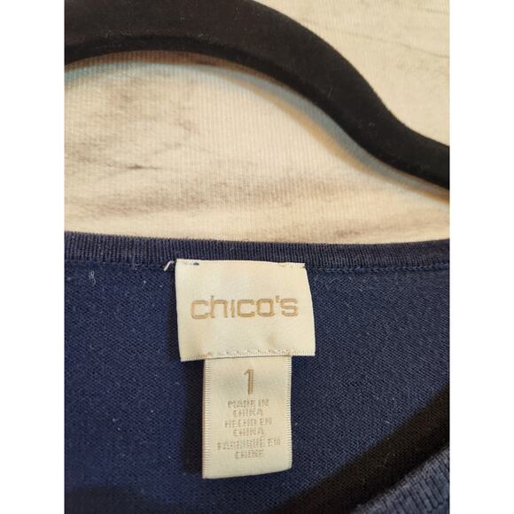 Chico's Women's Navy Blue Solid Round Neck Long Sleeve Pullover T-Shirt Size M - Picture 3 of 7